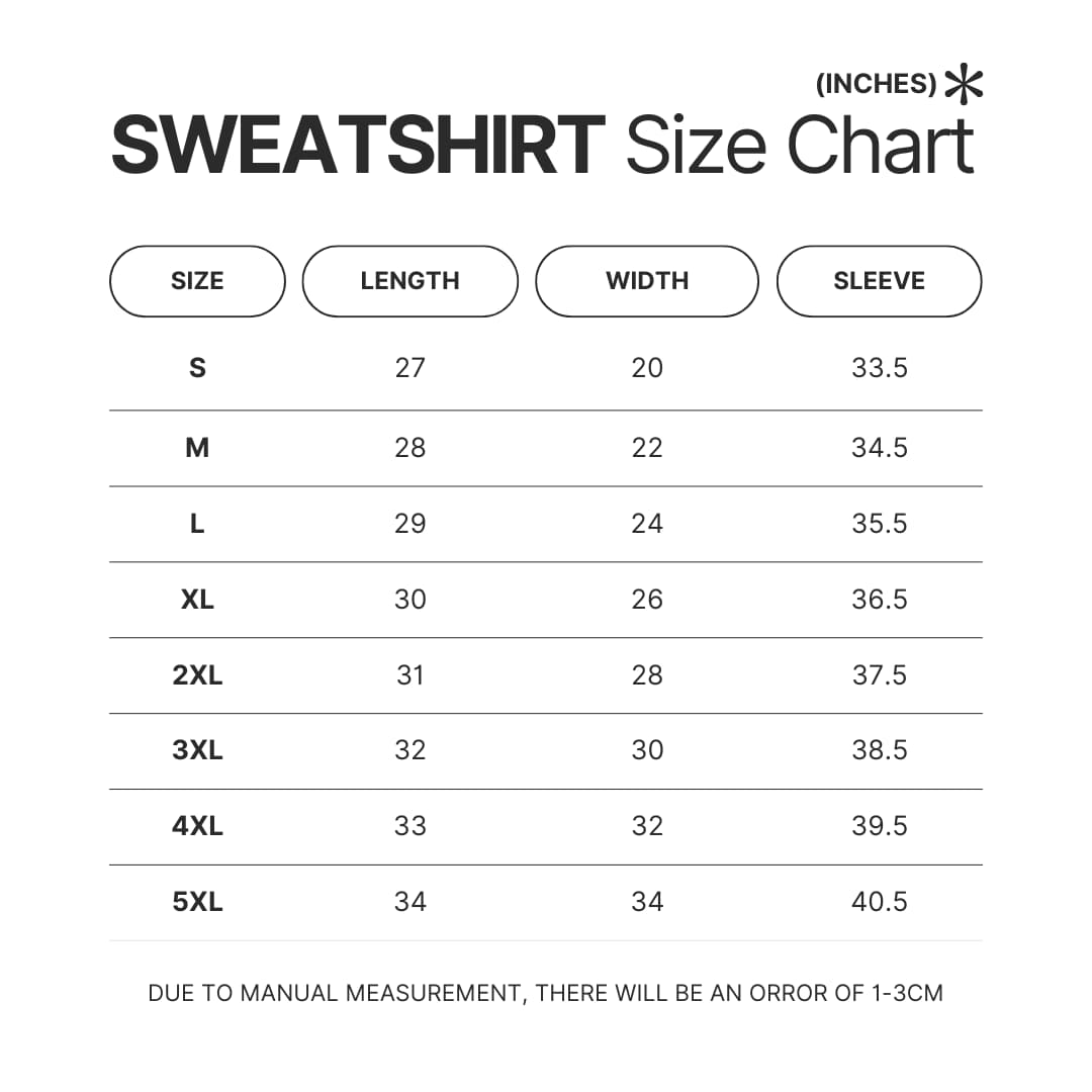 Sweatshirt Size Chart - ASAP Rocky Merch